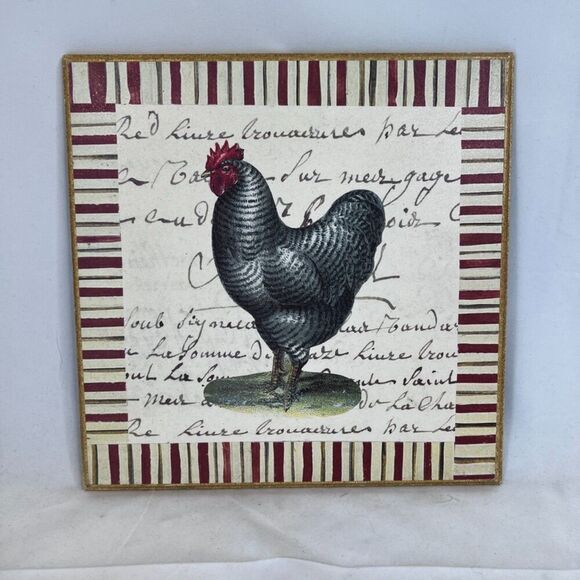 "Striped Chicken" by John Derian Square Wall Hanging Plymouth Rock Rooster - Picture 4 of 7